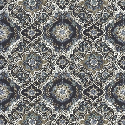 Kasmir Fletcher Place Navy in 1463 Blue Polyester
 Fire Rated Fabric Modern Contemporary Damask  Medium Duty CA 117  Floral Medallion   Fabric